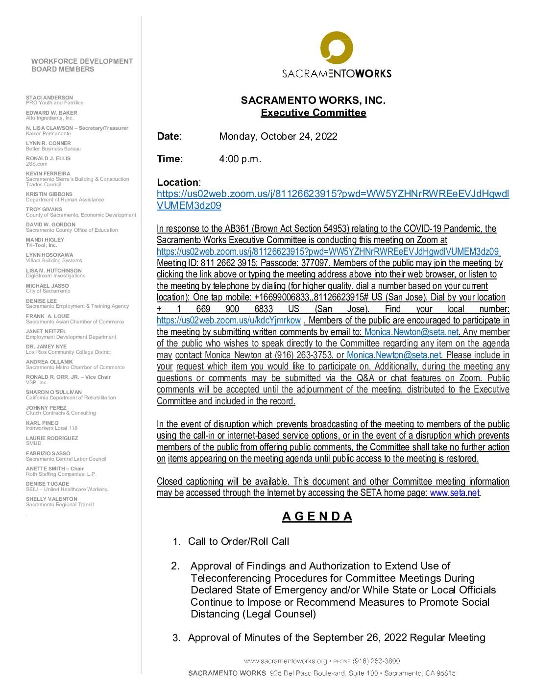 Sacramento Works Executive Committee 10/24/2022