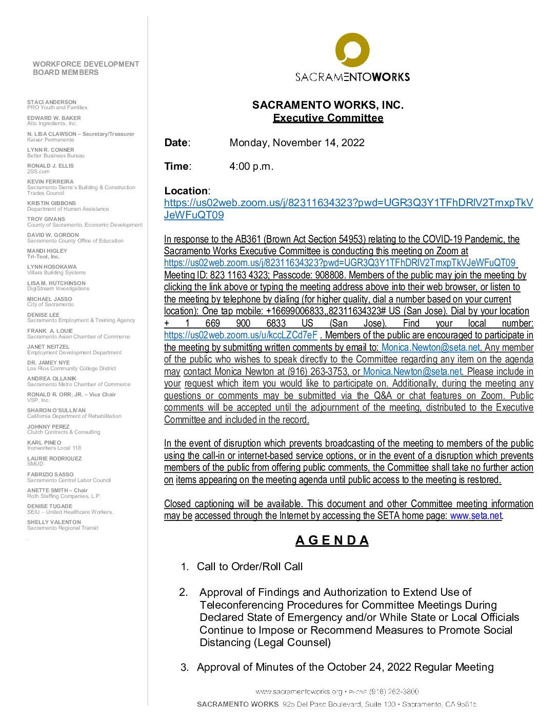 Sacramento Works Executive Committee 11/14/2022