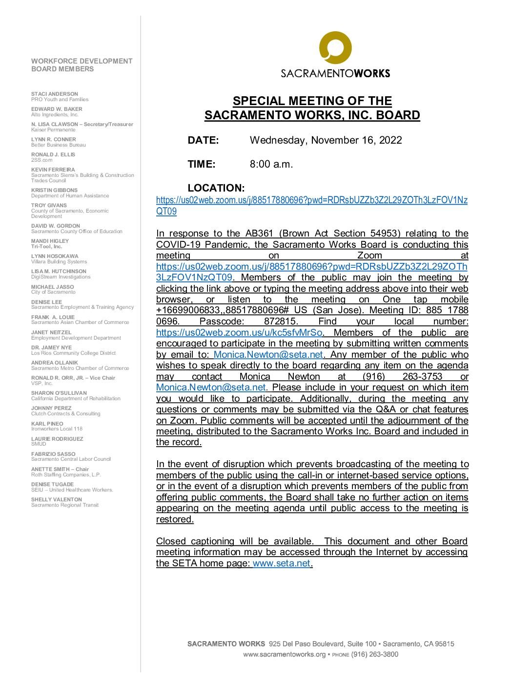 Sacramento Works Board 11/16/2022