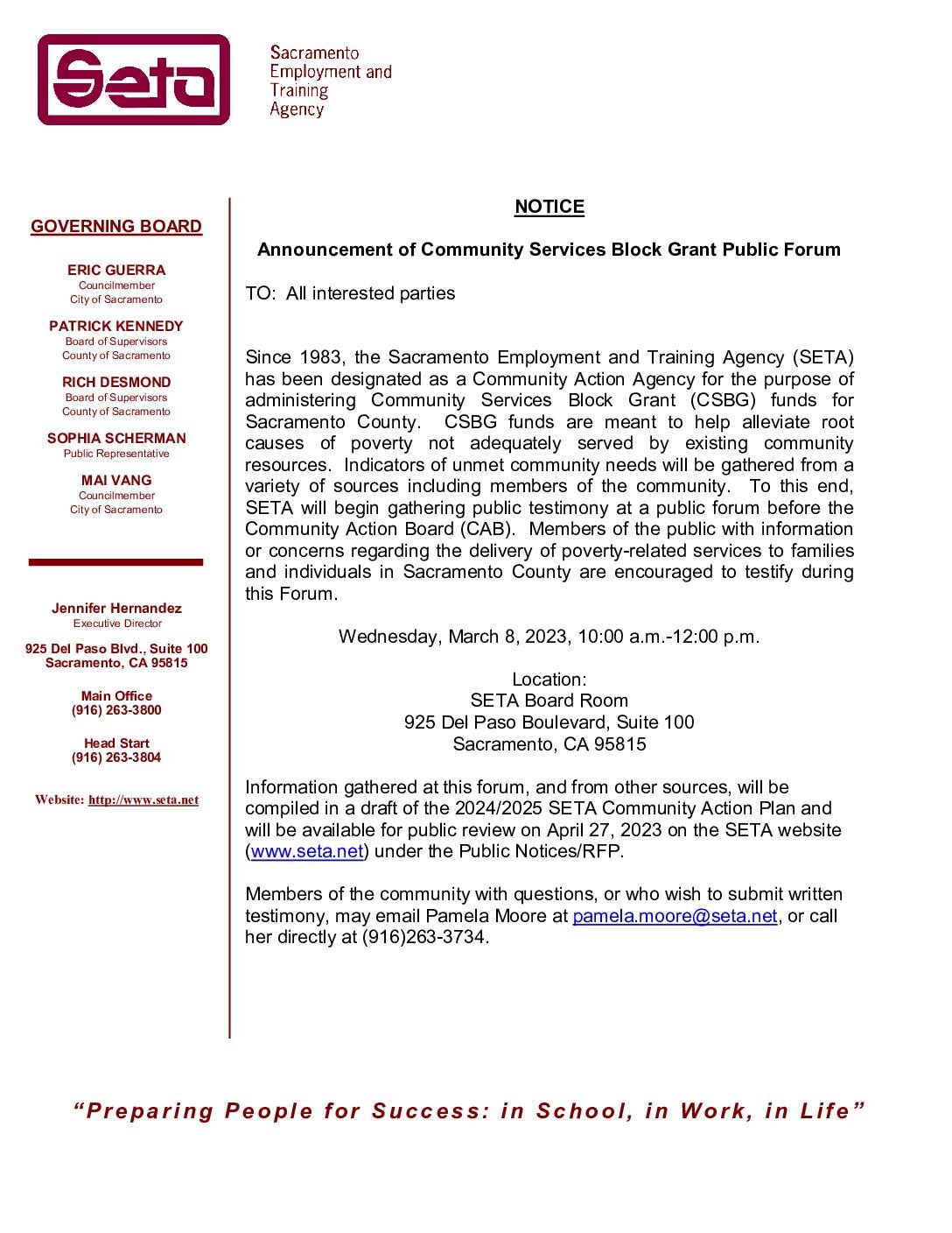 March 8, 2023 CSBG Public Hearing