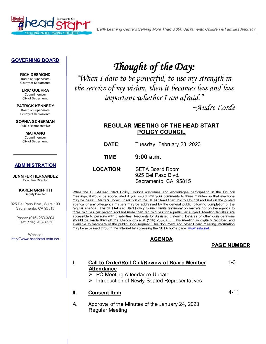 Head Start/Early Head Start Policy Council 02/28/2023