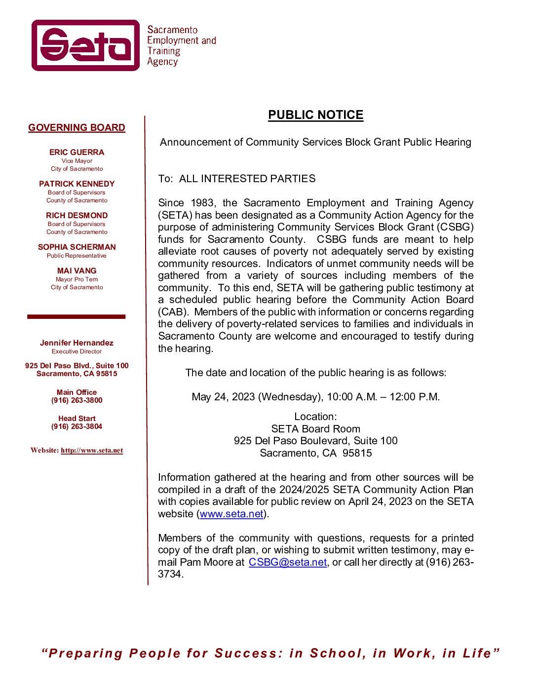 May 24, 2023 CSBG Public Hearing