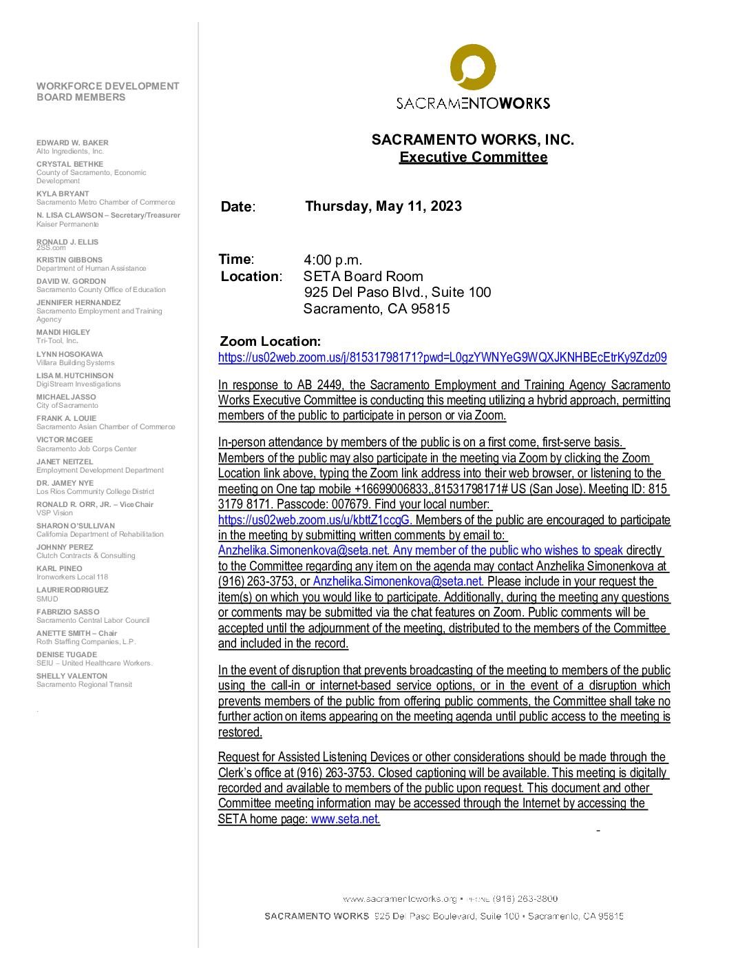 Sacramento Works Executive Committee 05/11/2023