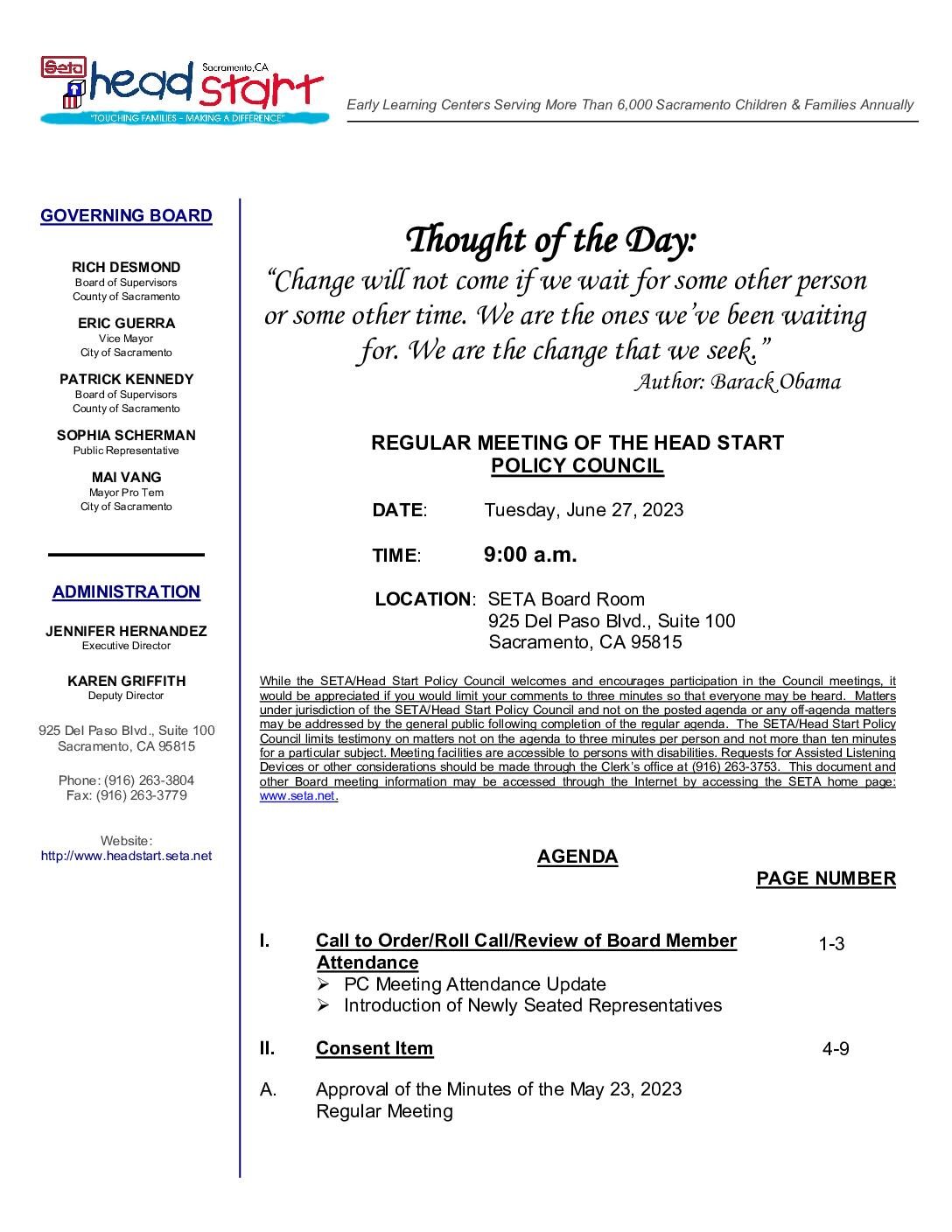 Head Start/Early Head Start Policy Council 06/27/2023