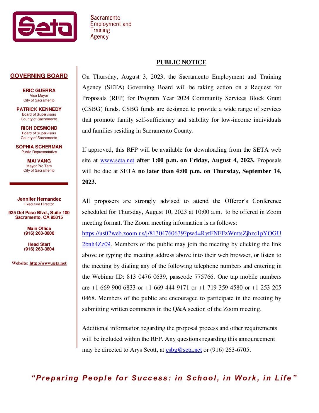 CSBG 2024 Public Notice of RFP