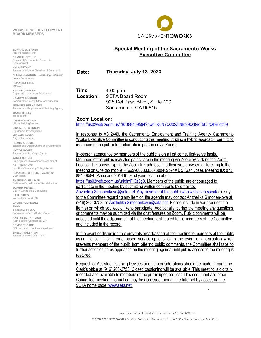 Sacramento Works Executive Committee 07/13/2023