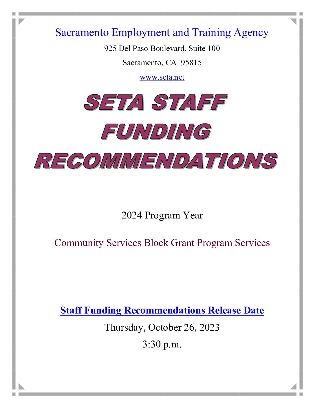 2024 CSBG Staff Funding Recommendations/ Revised