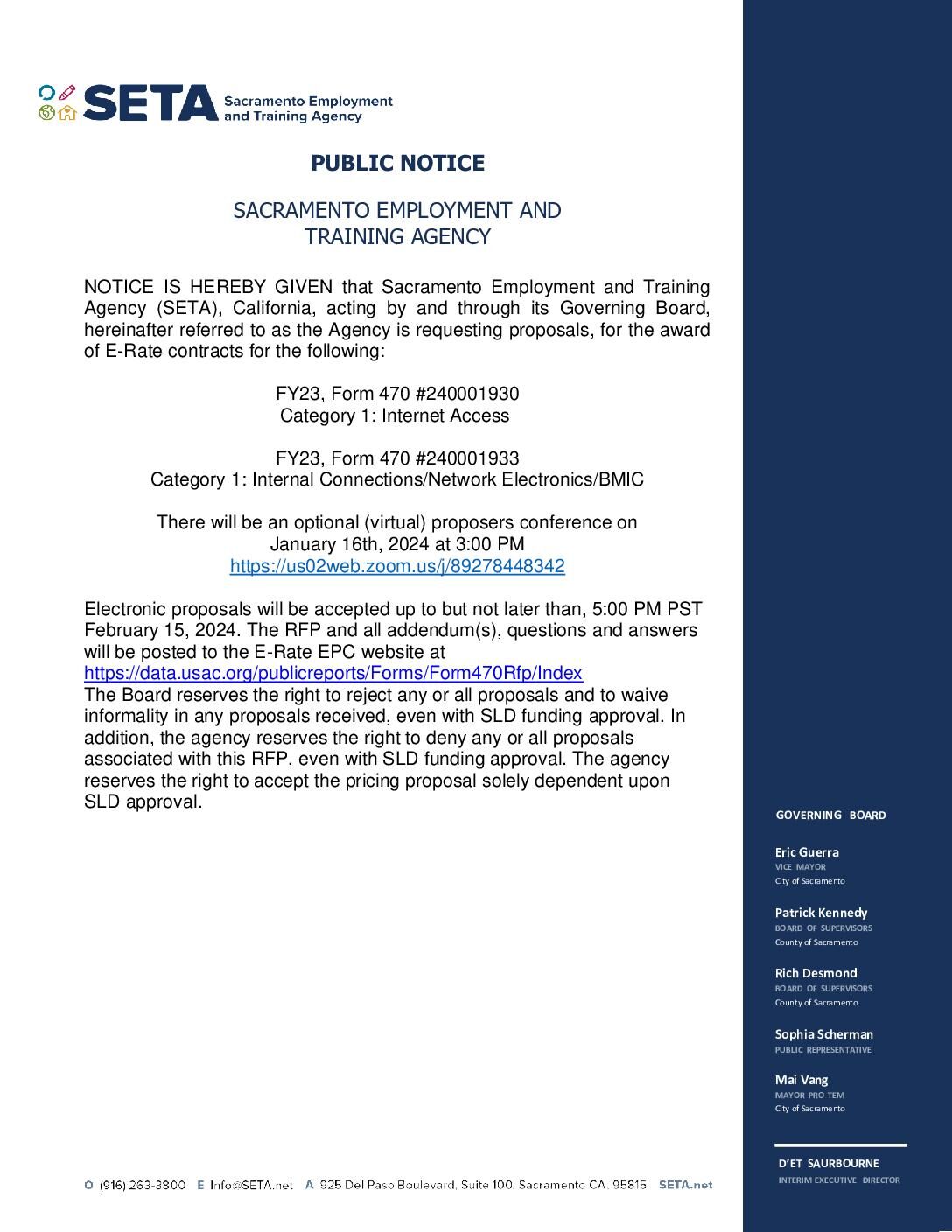 SETA Public Notice ERATE RFP for website