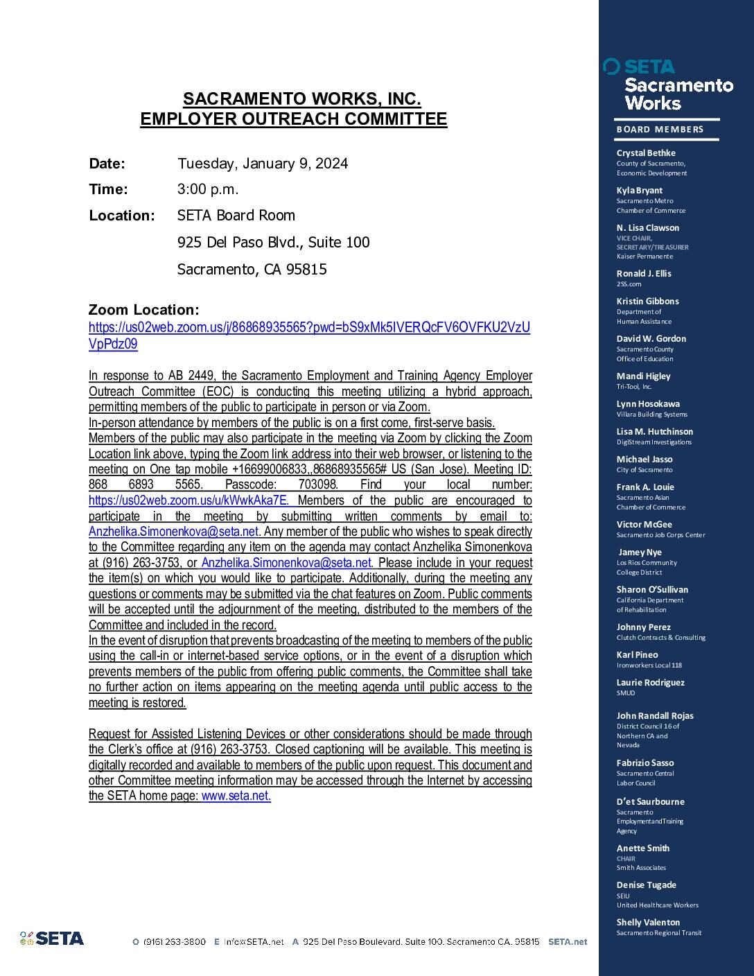 Sacramento Works Employer Outreach Committee 01/09/2024