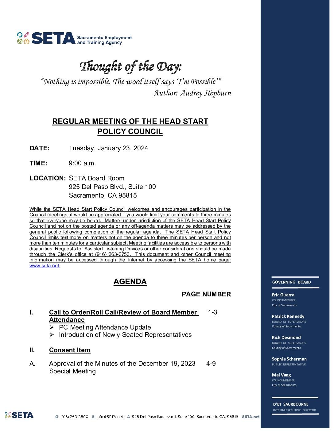 Head Start/Early Head Start Policy Council 01/23/2024