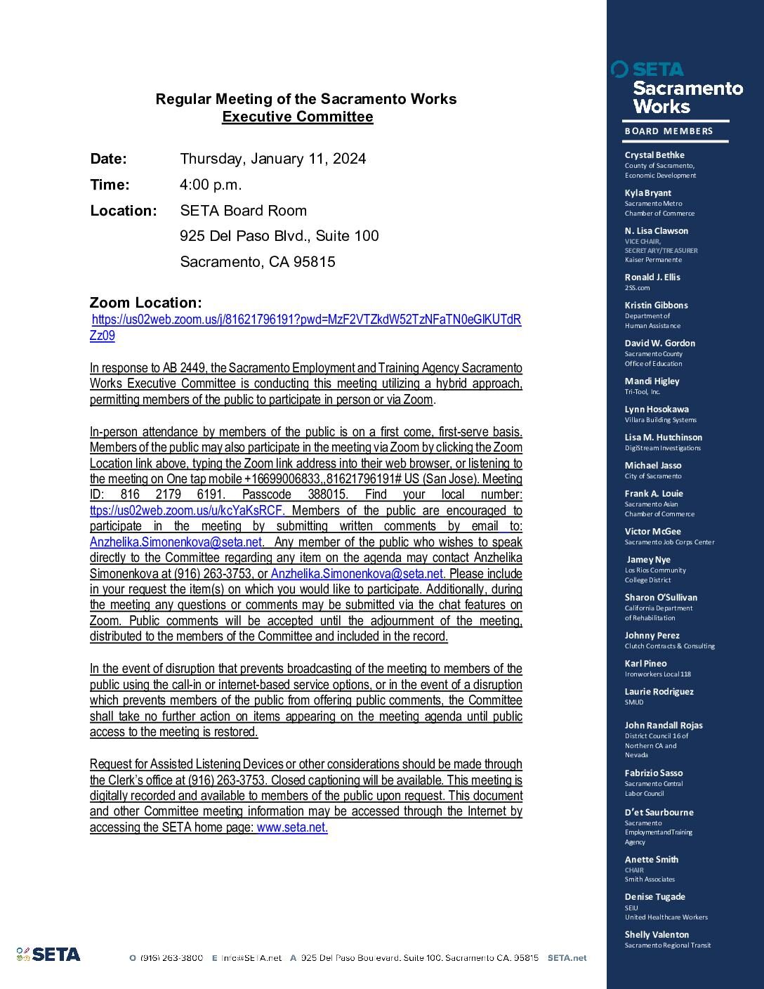 Sacramento Works Executive Committee 01/11/2024