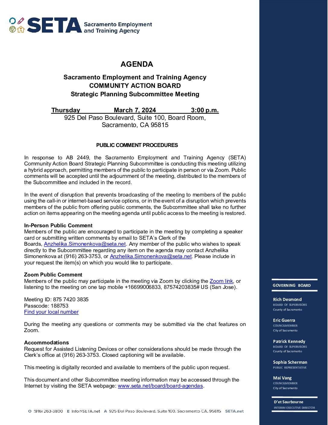 Community Action Board Strategic Planning Subcommittee 03/07/2024