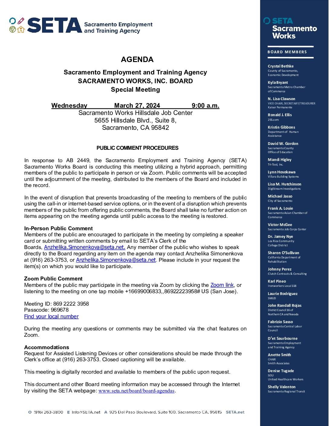 Sacramento Works Board 03/26/2024