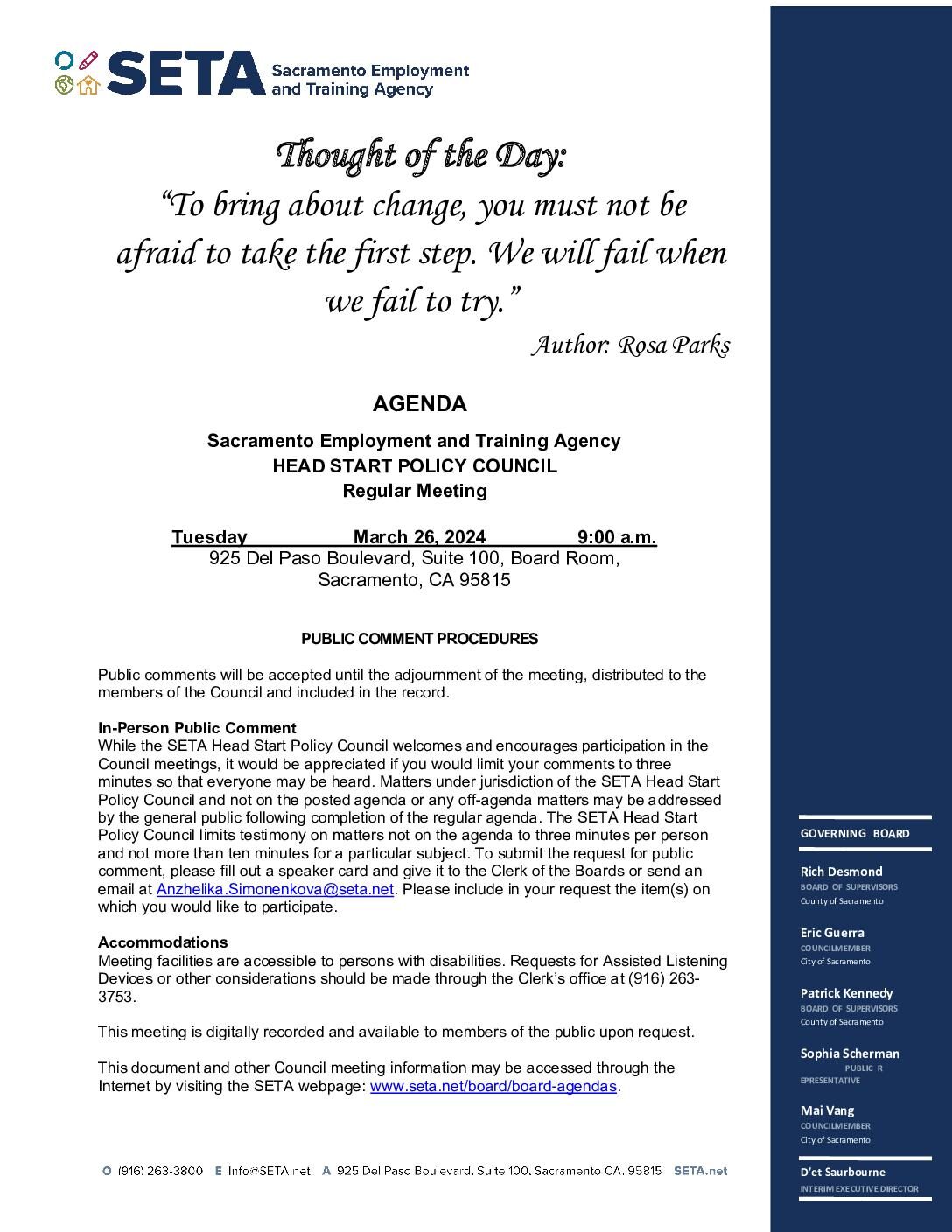 Head Start/Early Head Start Policy Council 03/26/2024