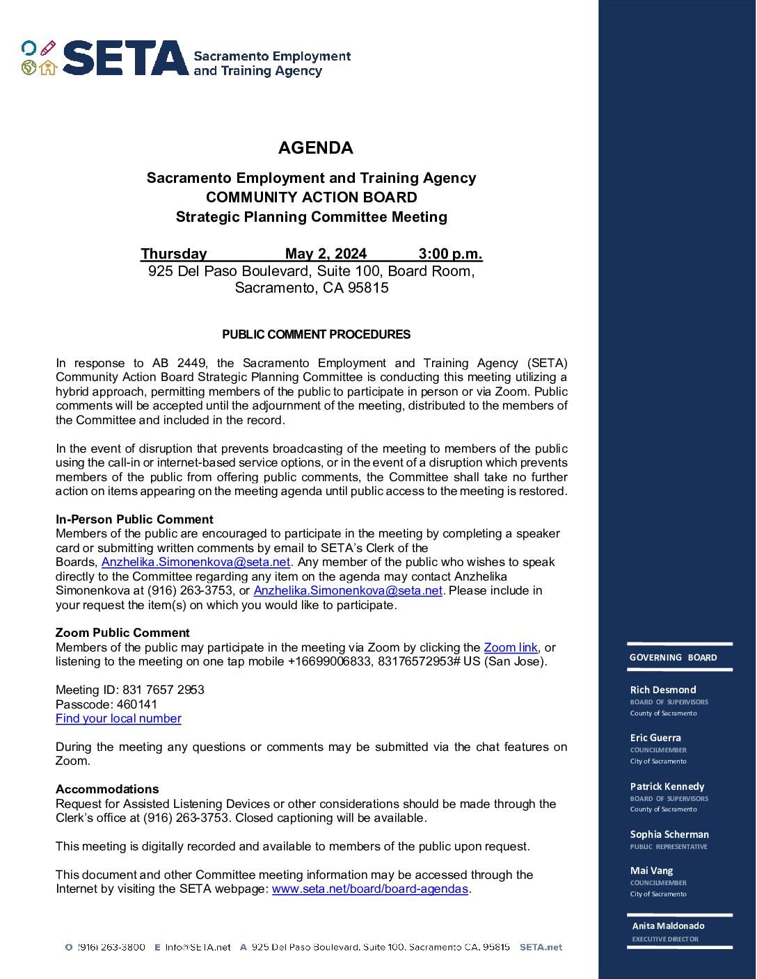 Community Action Board Strategic Planning Committee 05/02/2024