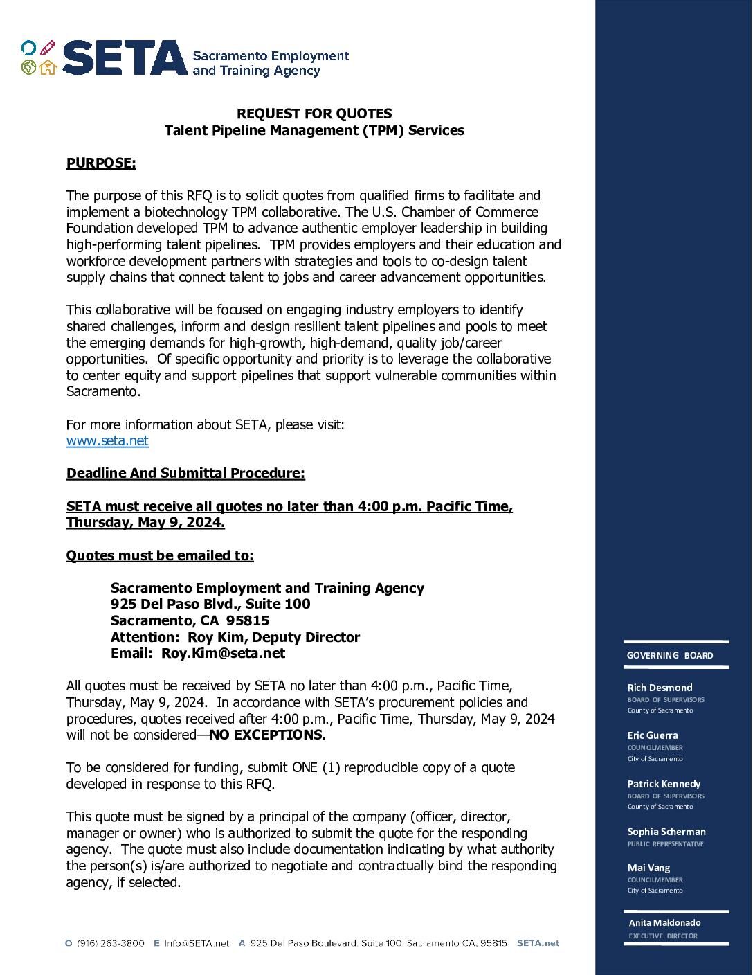 RFQ Talent Pipeline Management Services