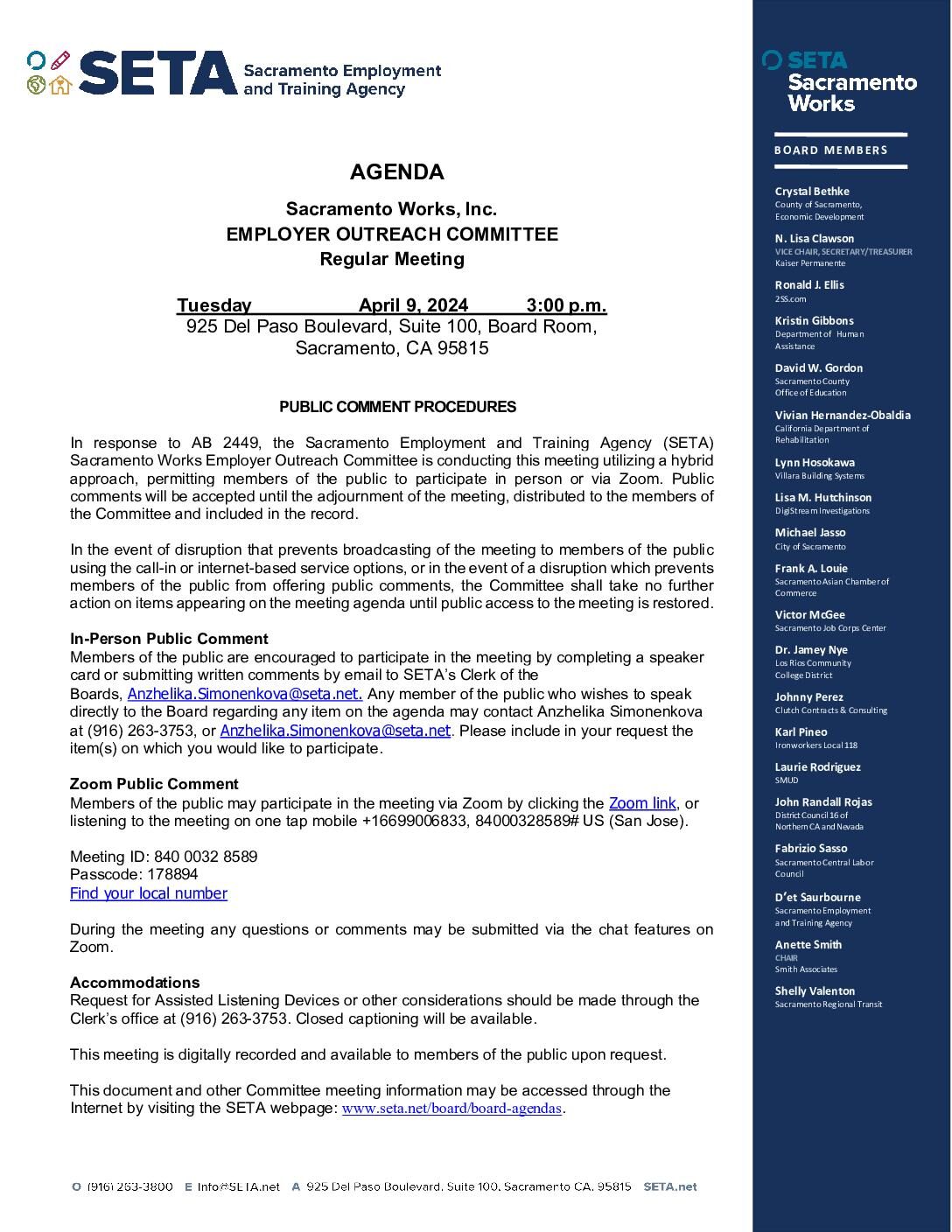 Sacramento Works Employer Outreach Committee 04/09/2024
