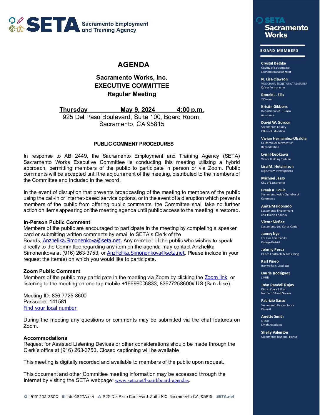 Sacramento Works Executive Committee 05/09/2024