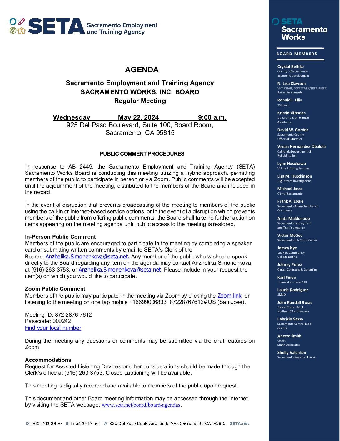 Sacramento Works Board 05/22/2024