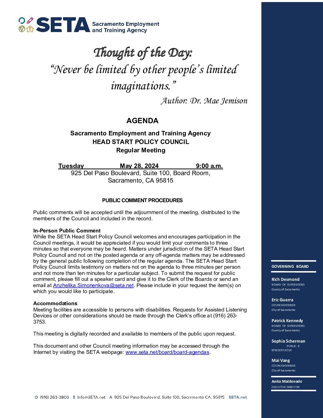 Head Start/Early Head Start Policy Council 05/28/2024