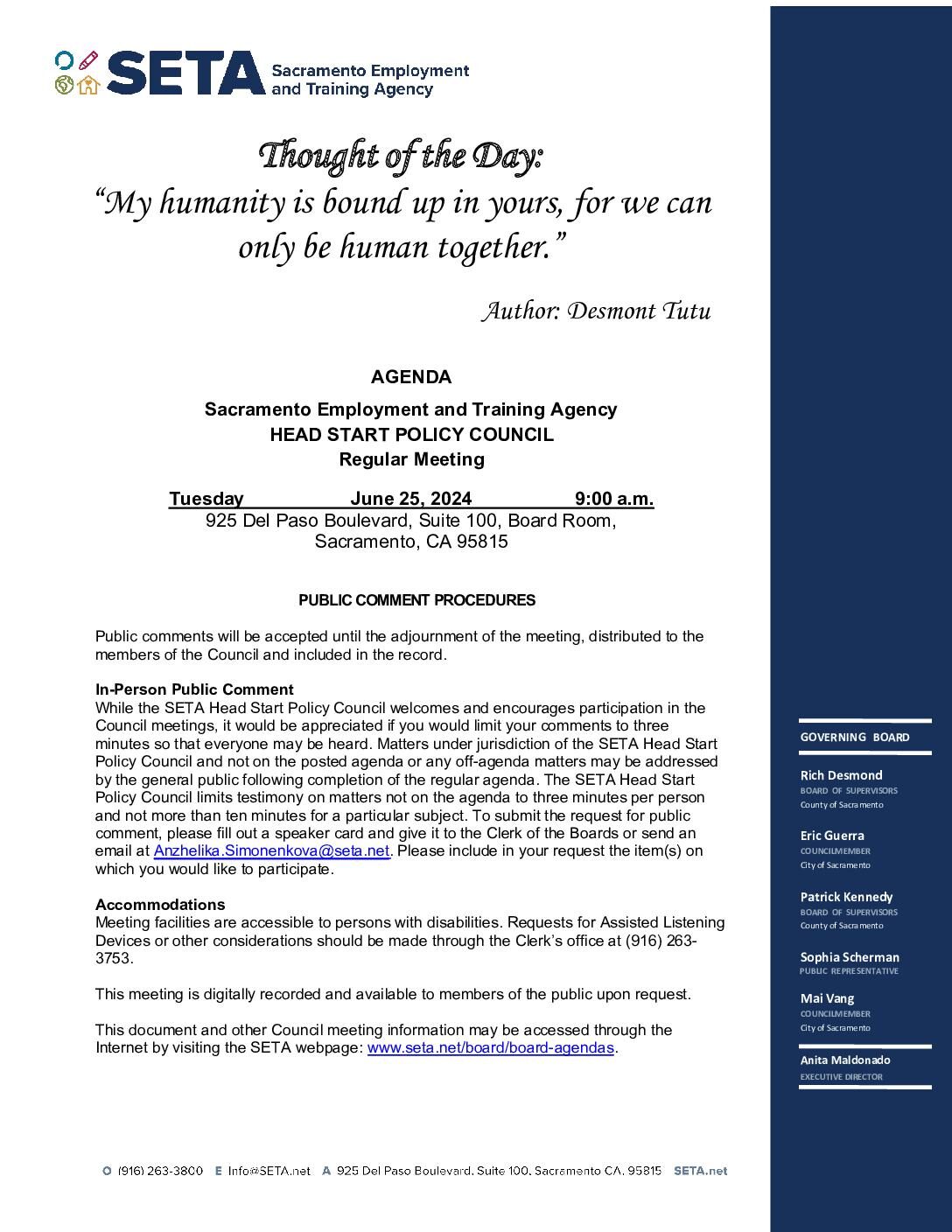 Head Start/Early Head Start Policy Council 06/25/2024