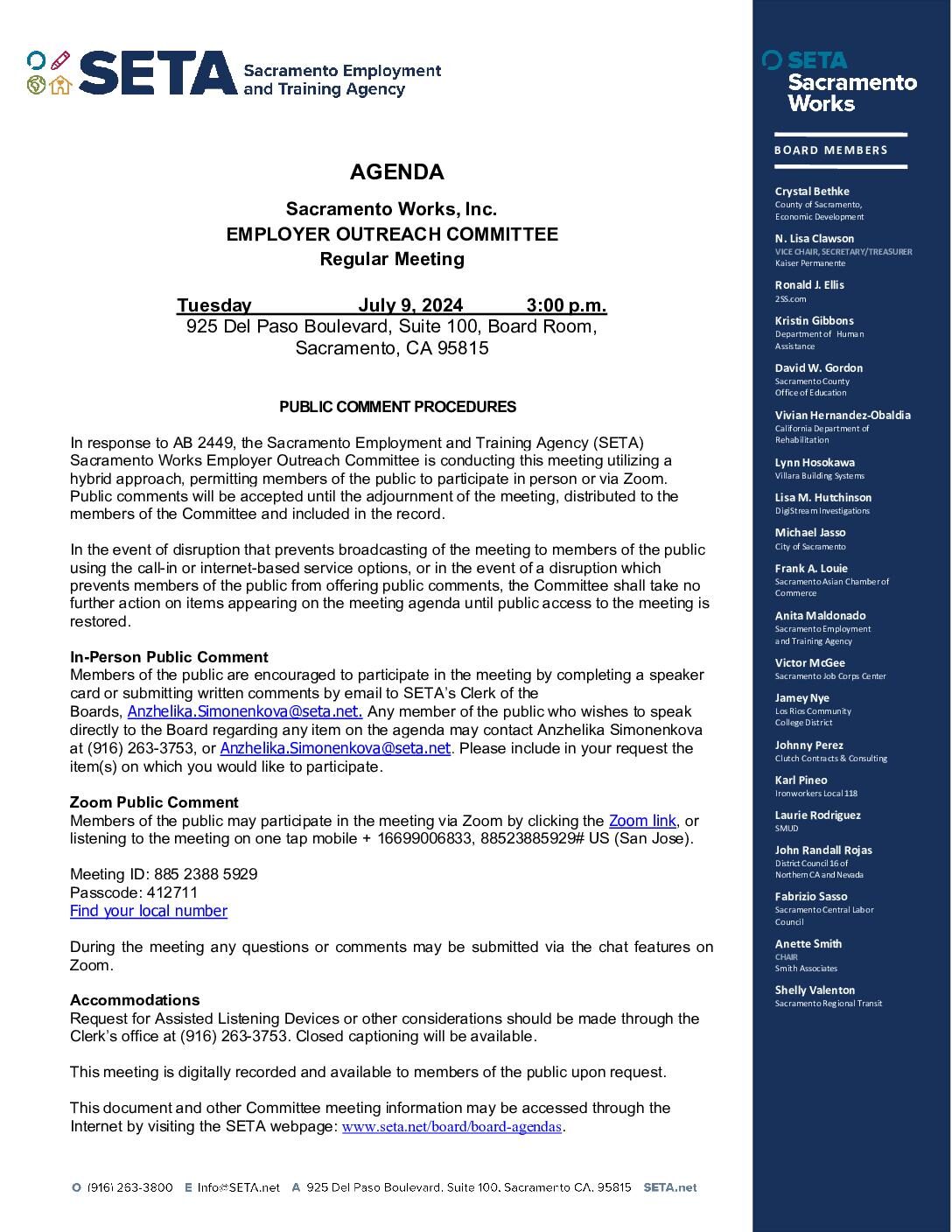 Sacramento Works Employer Outreach Committee 07/09/2024