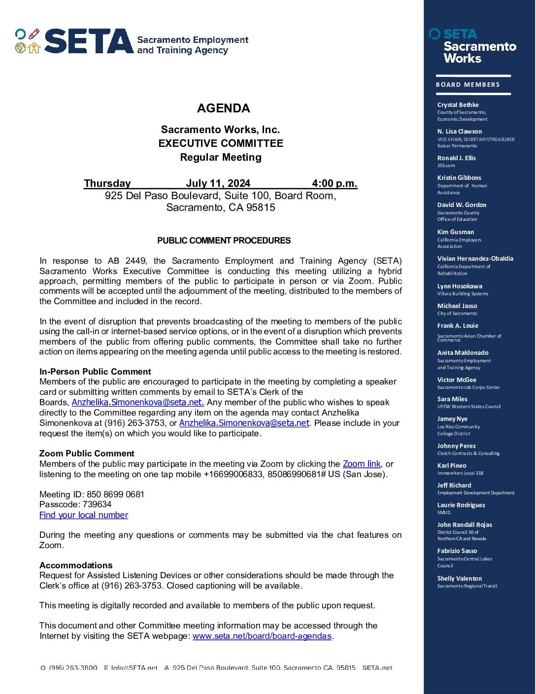 Sacramento Works Executive Committee 07/11/2024