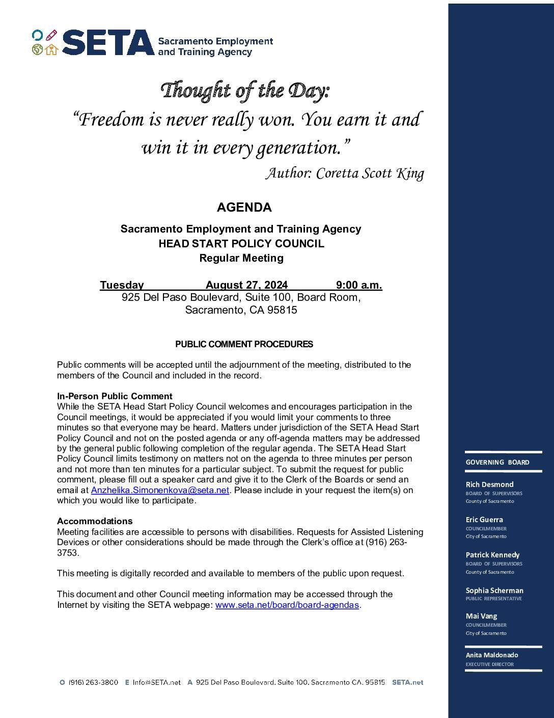 Head Start/Early Head Start Policy Council 08/27/2024