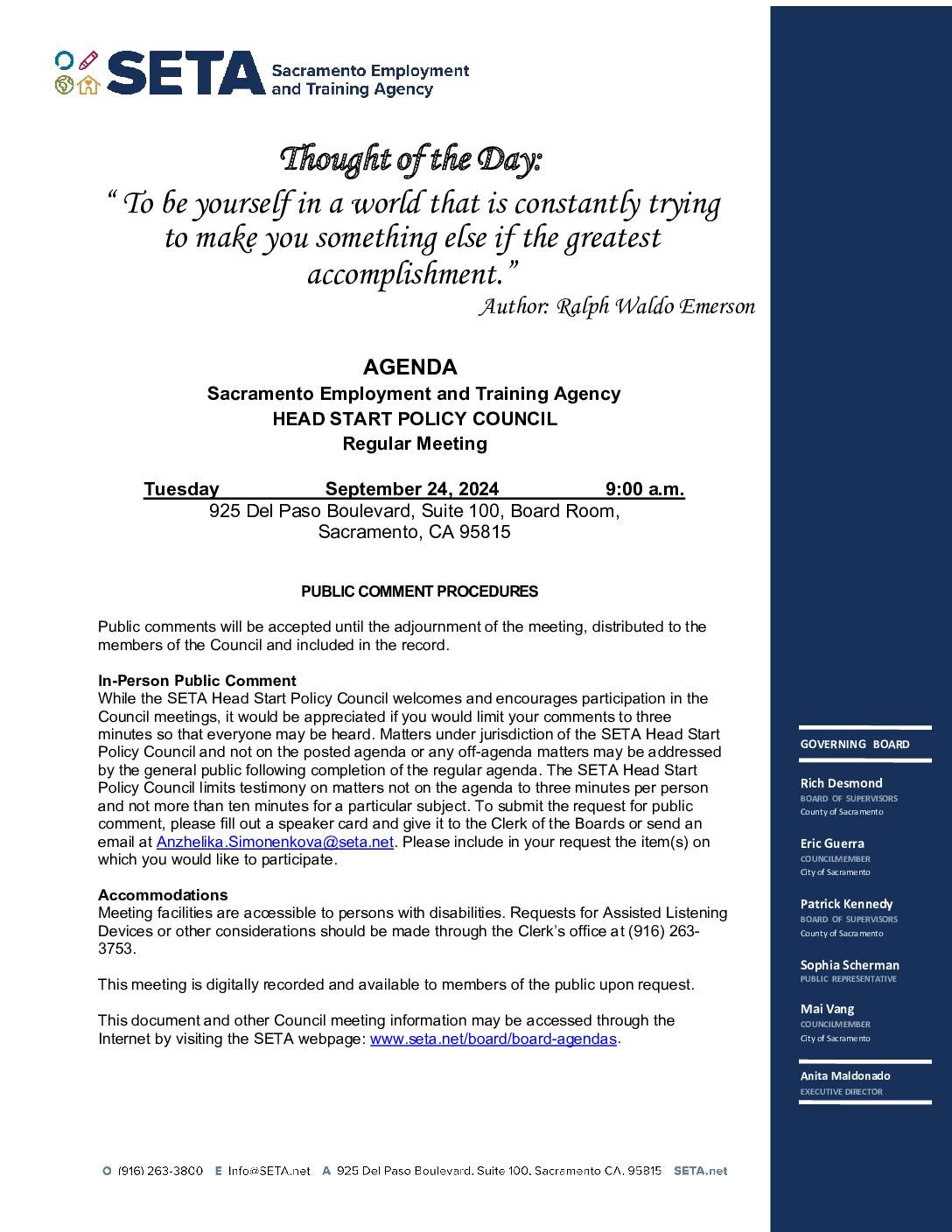 Head Start/Early Head Start Policy Council 09/24/2024