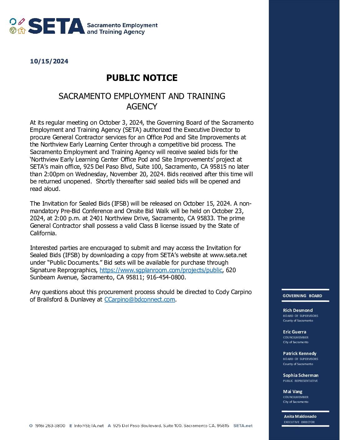 Public Notice: IFSB Northview Office Pod and Site Improvements