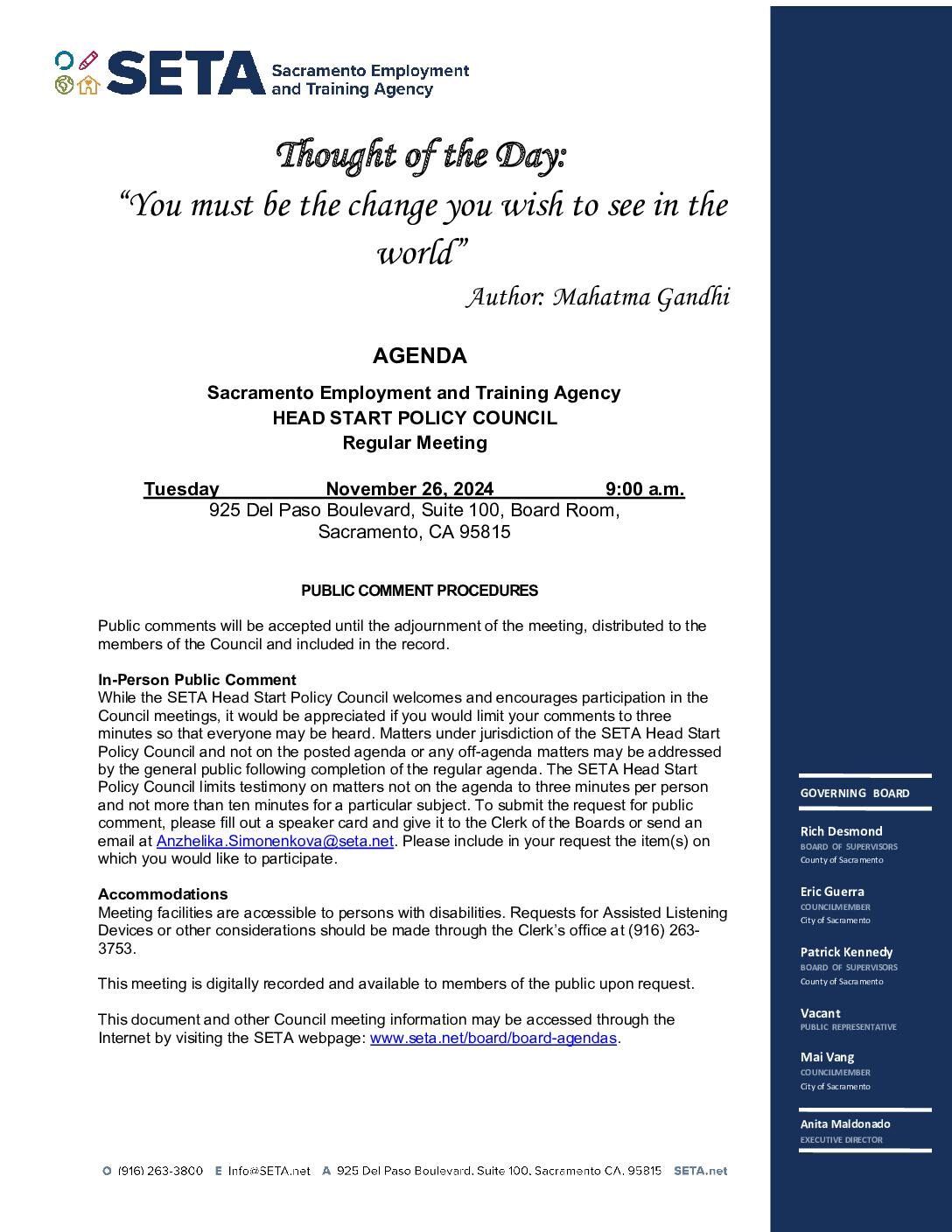 Head Start/Early Head Start Policy Council 11/26/2024