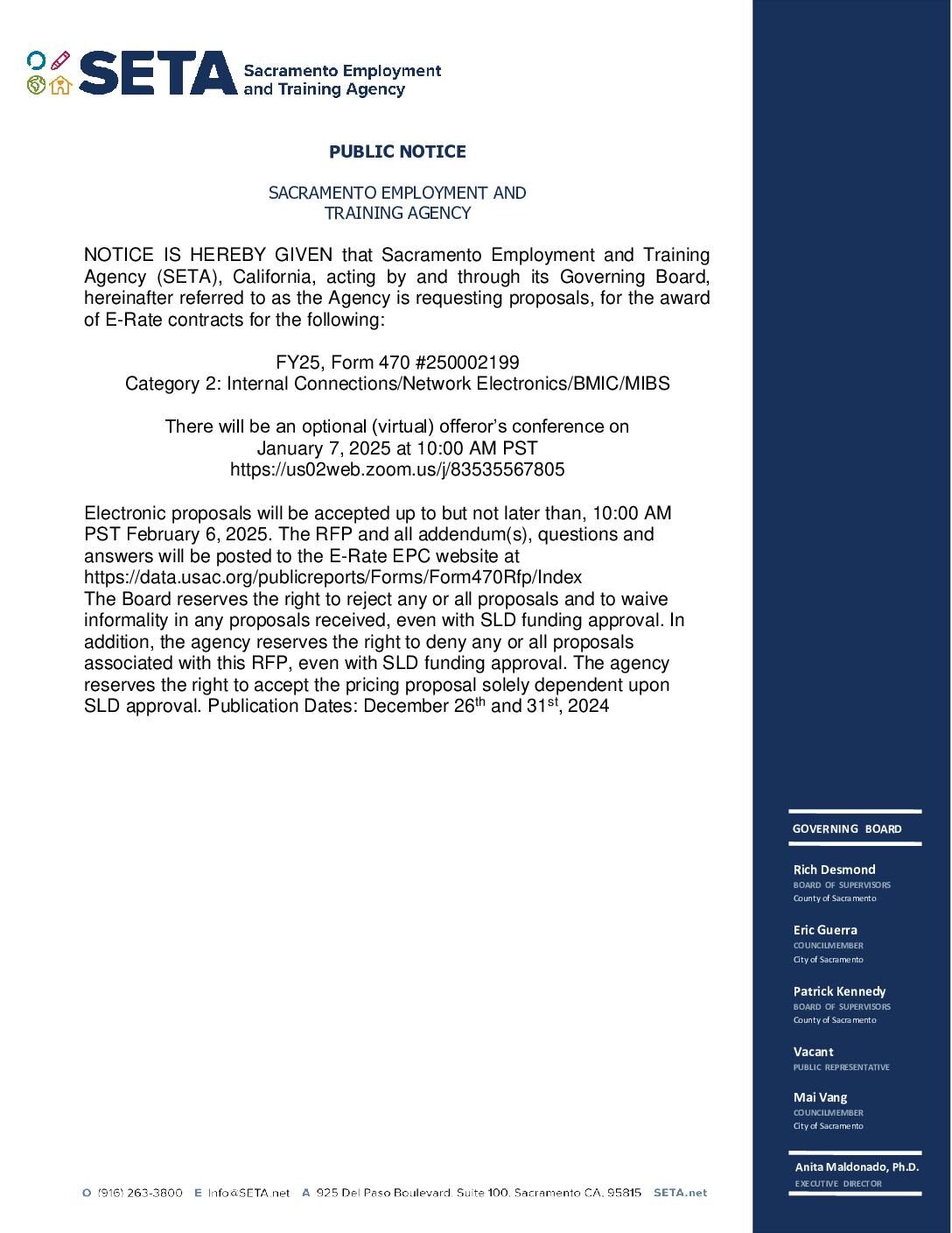 SETA Public Notice ERATE RFP 24/25