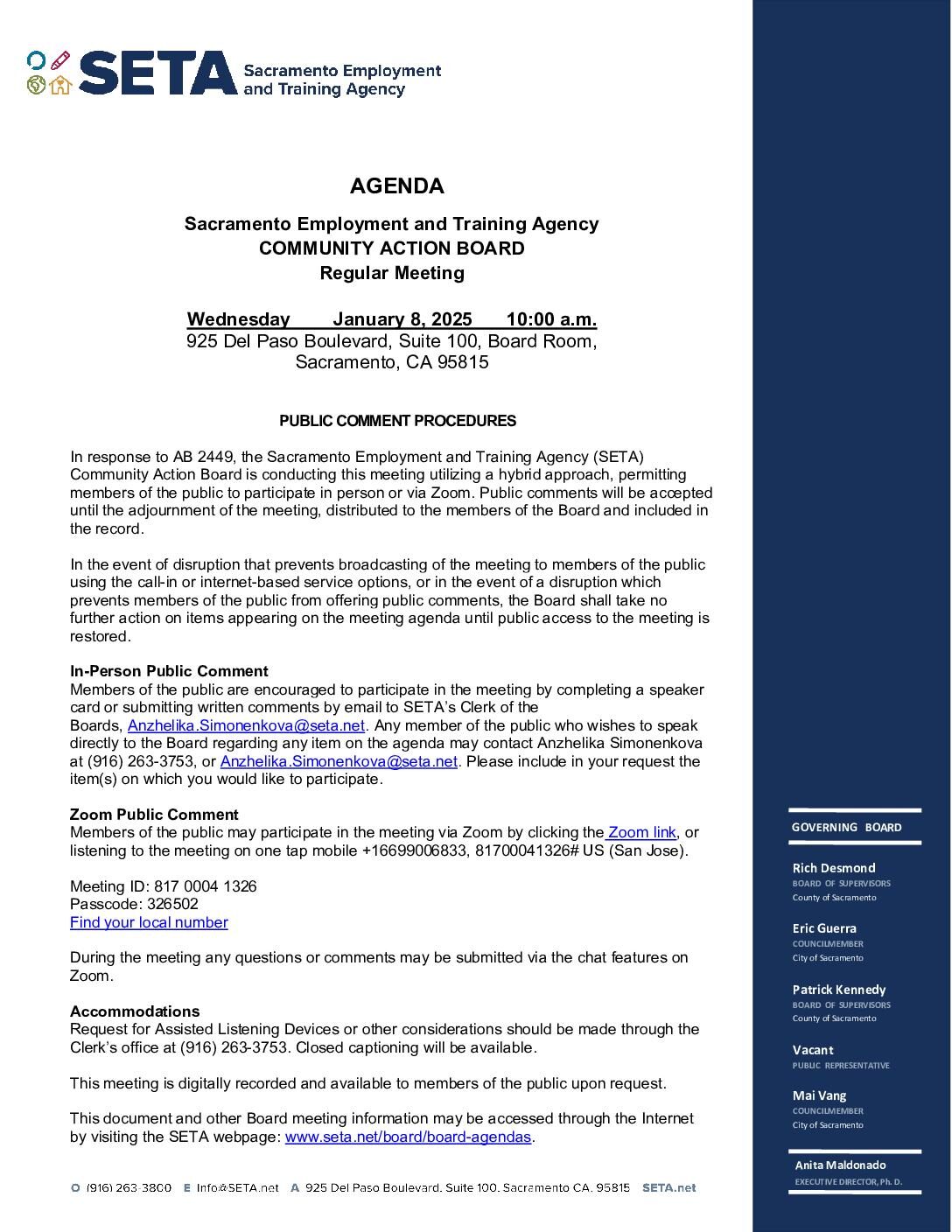 Community Action Board 1/8/2025