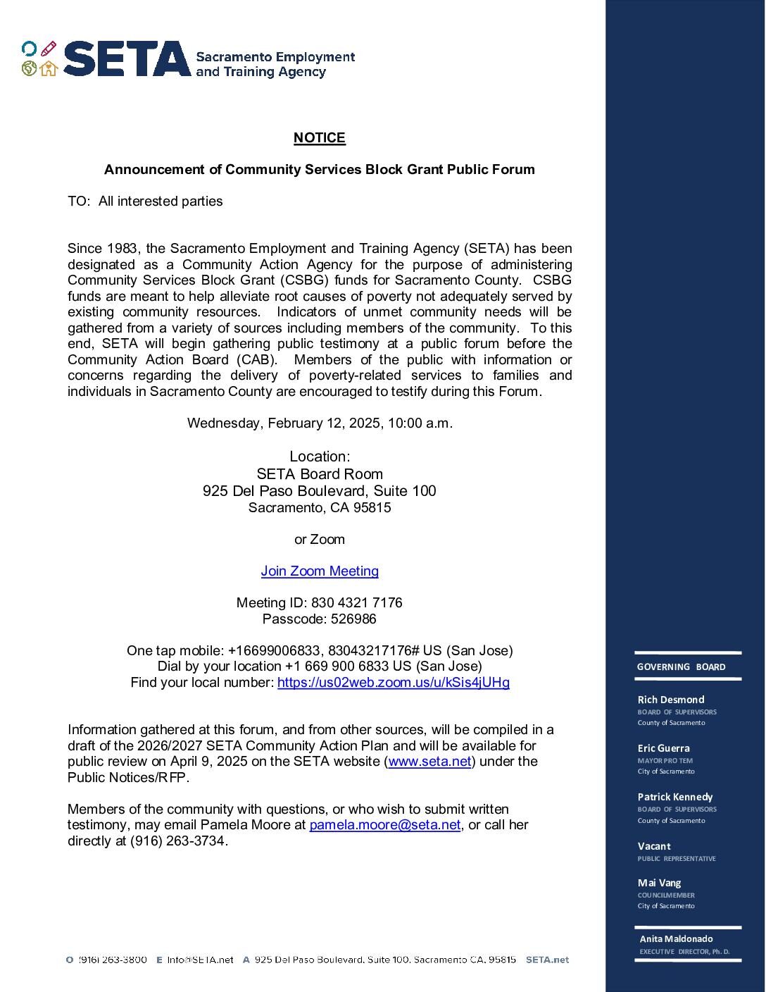 February 12, 2025 CSBG Public Forum