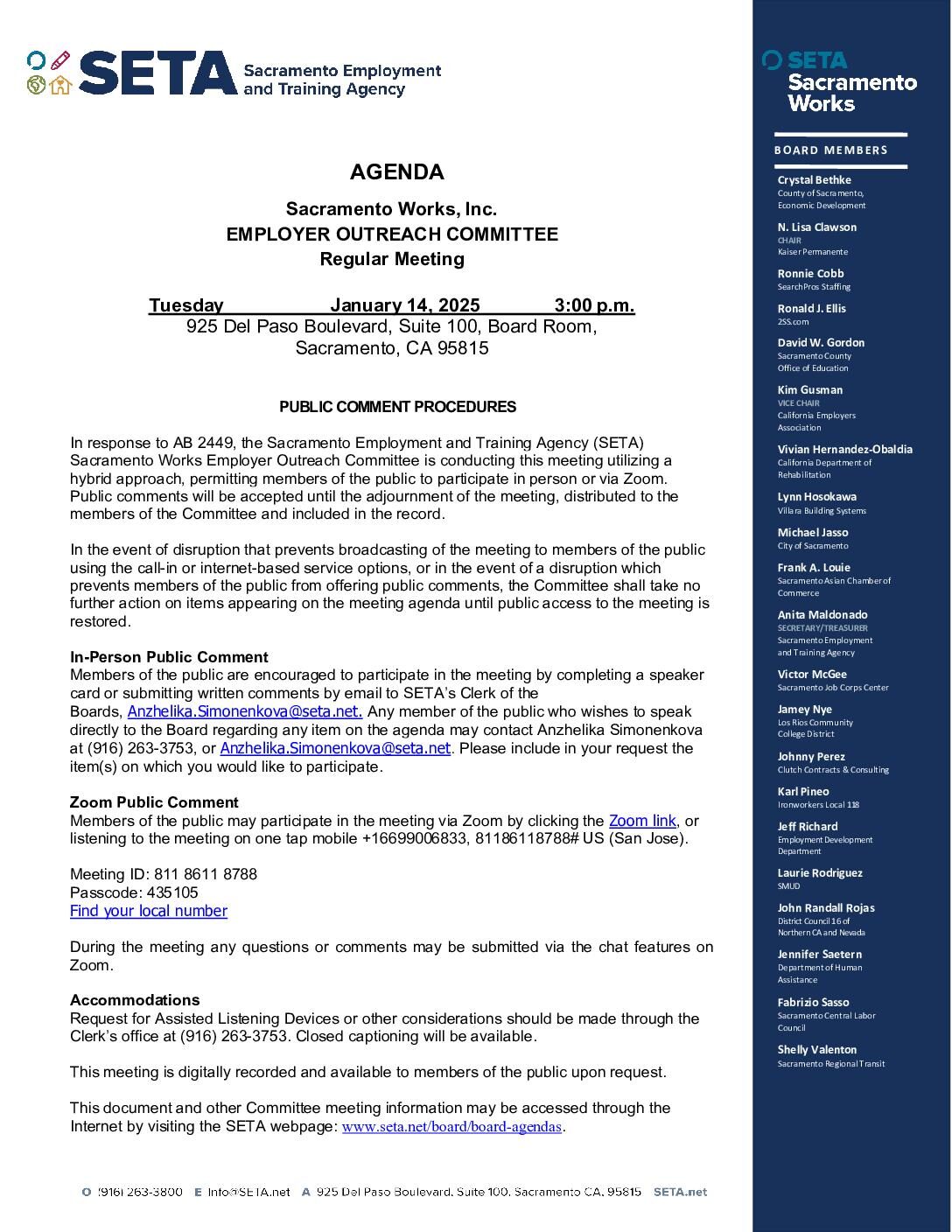 Sacramento Works Employer Outreach Committee 01/14/2025