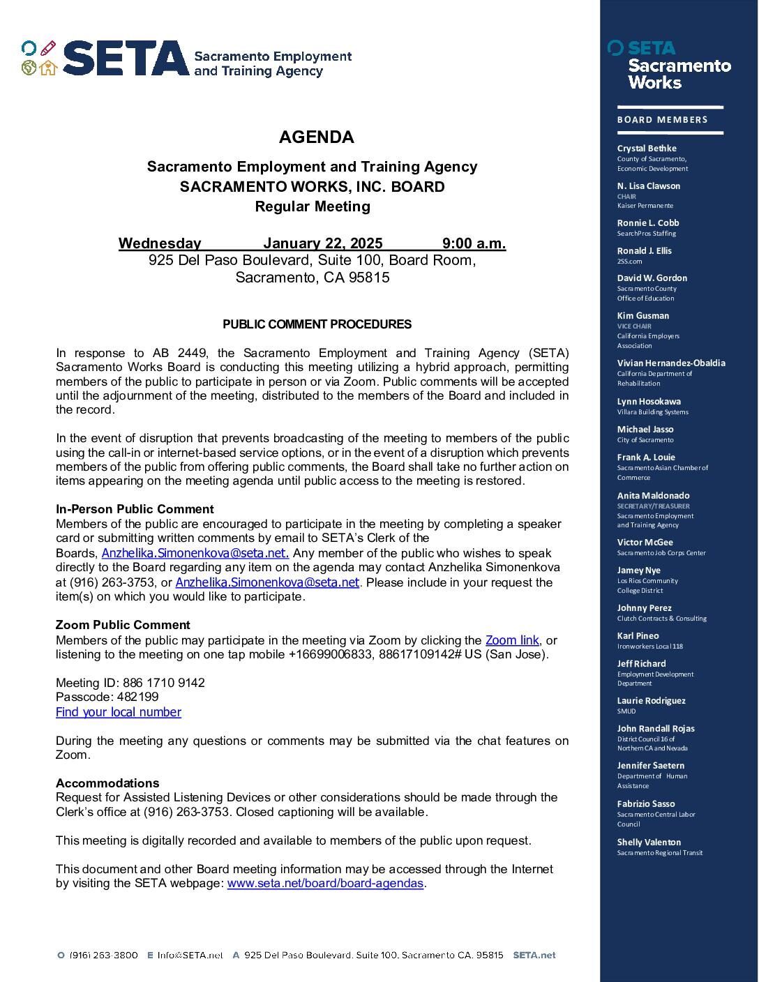 Sacramento Works Board 01/22/2025