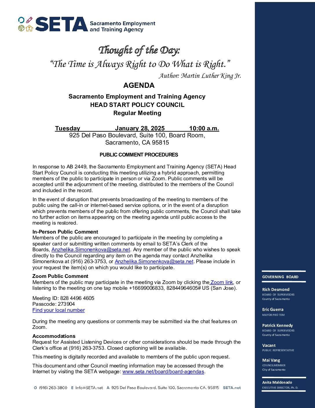 Head Start/Early Head Start Policy Council 01/28/2025