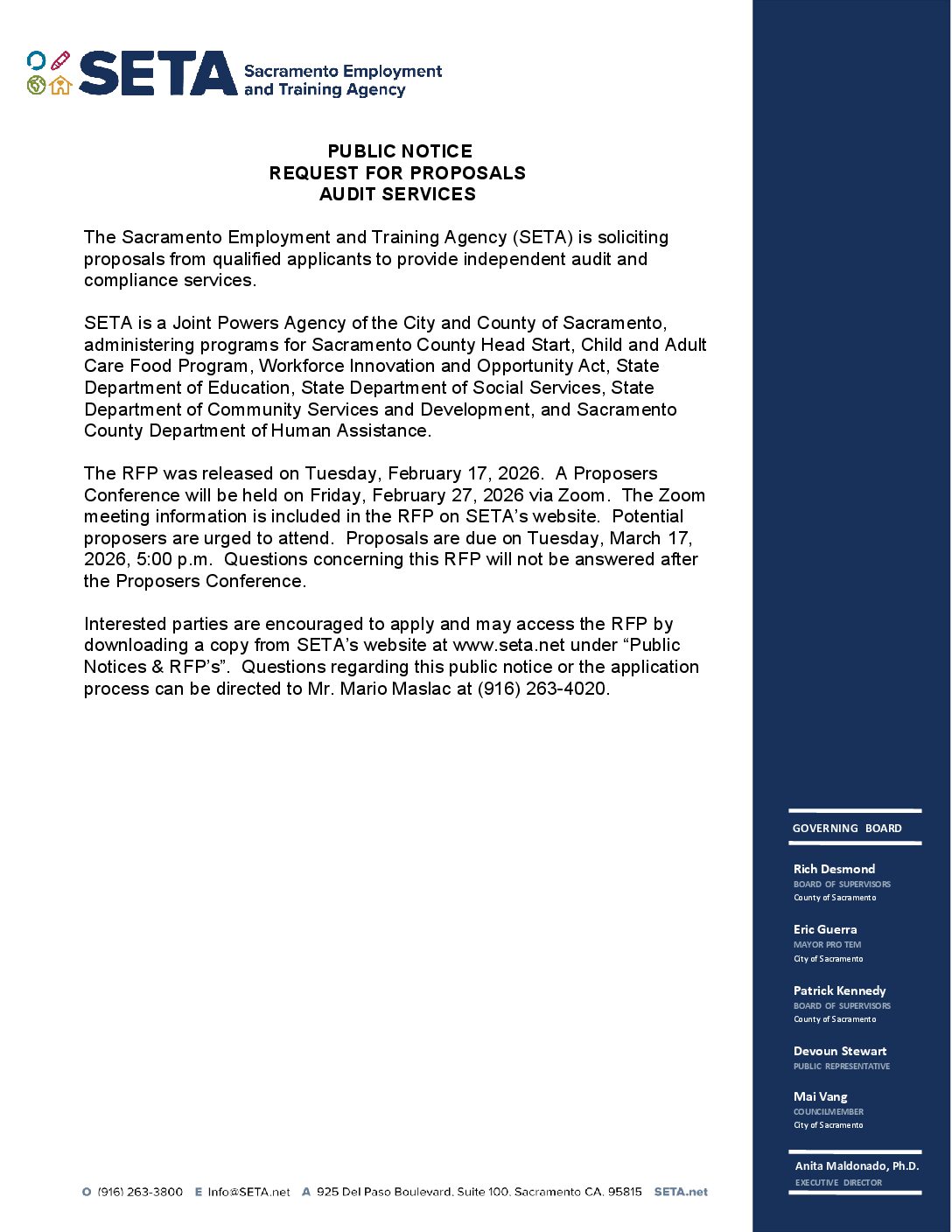 PUBLIC NOTICE SETA Audit Services RFP