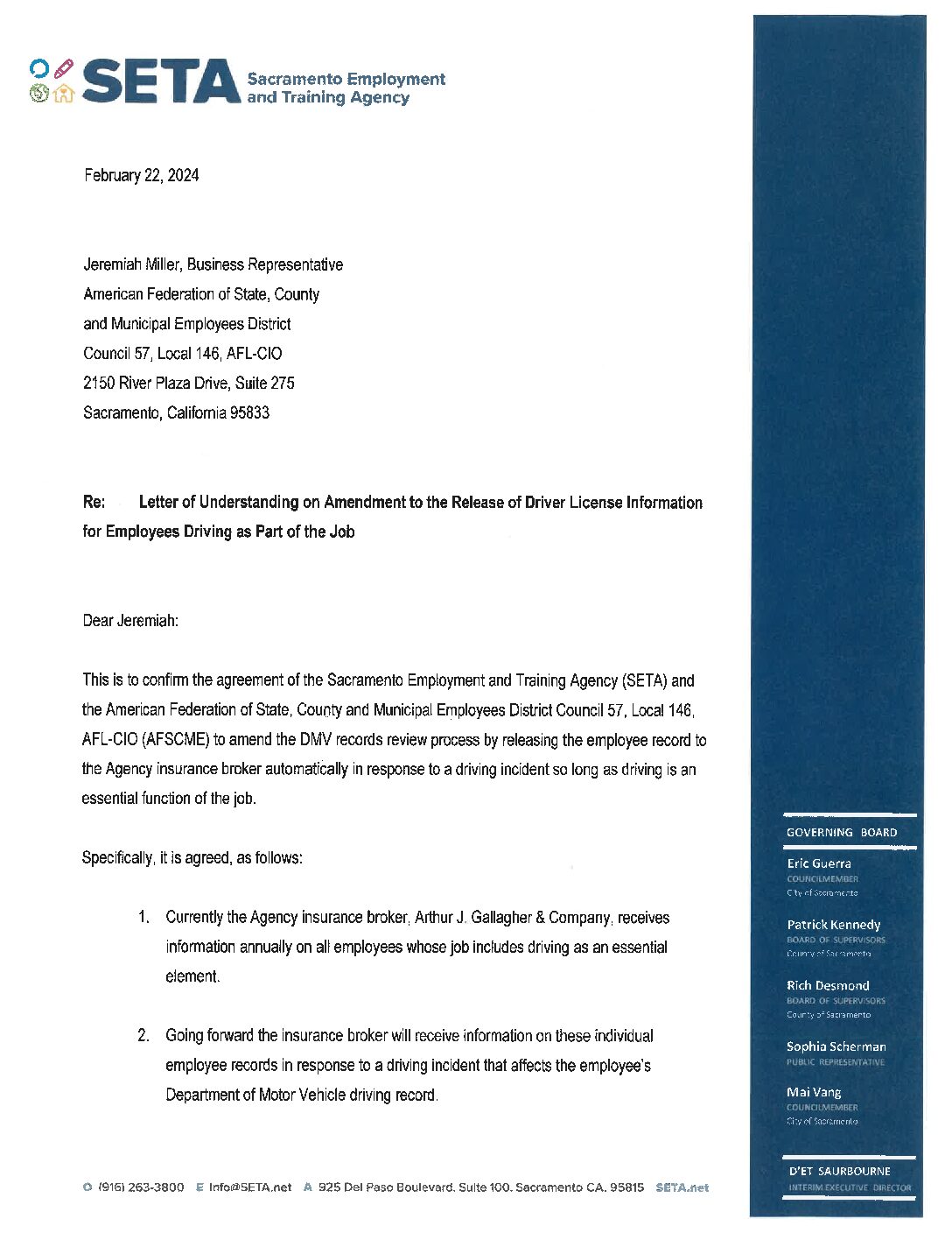 LOU on Amendment to the MVR Policy