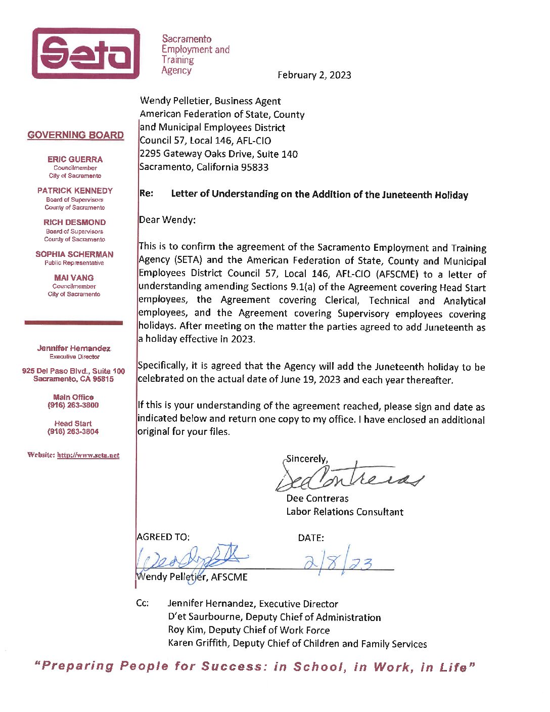 LOU on the Addition of the Juneteenth Holiday