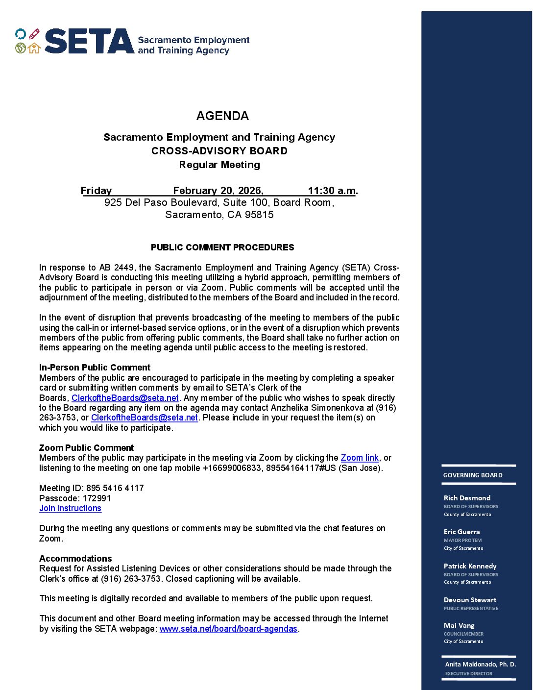 SETA Cross-Advisory Board 02/20/2026