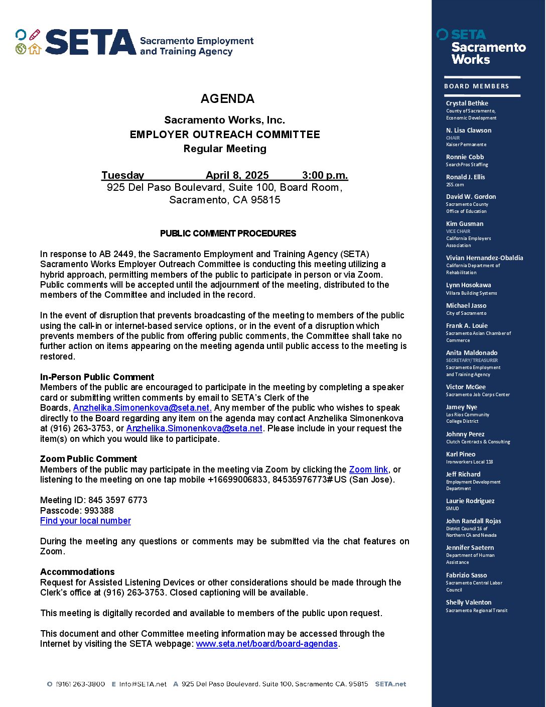 Sacramento Works Employer Outreach Committee 4/8/2025