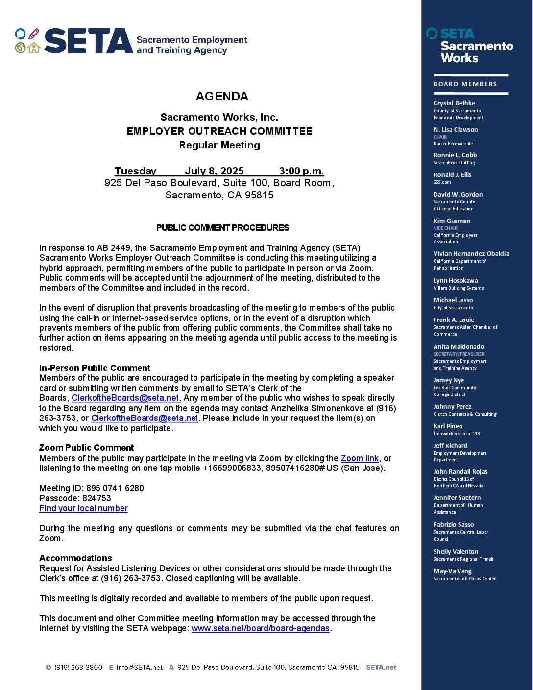 Sacramento Works Employer Outreach Committee 7/8/2025