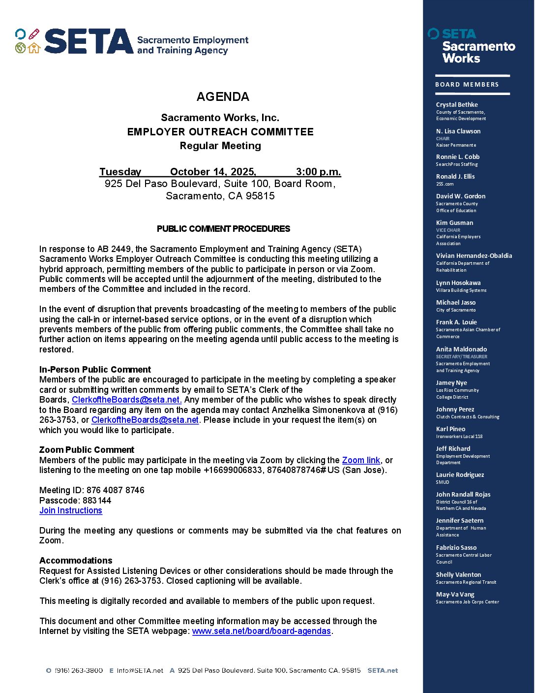 Sacramento Works Employer Outreach Committee 10/14/2025