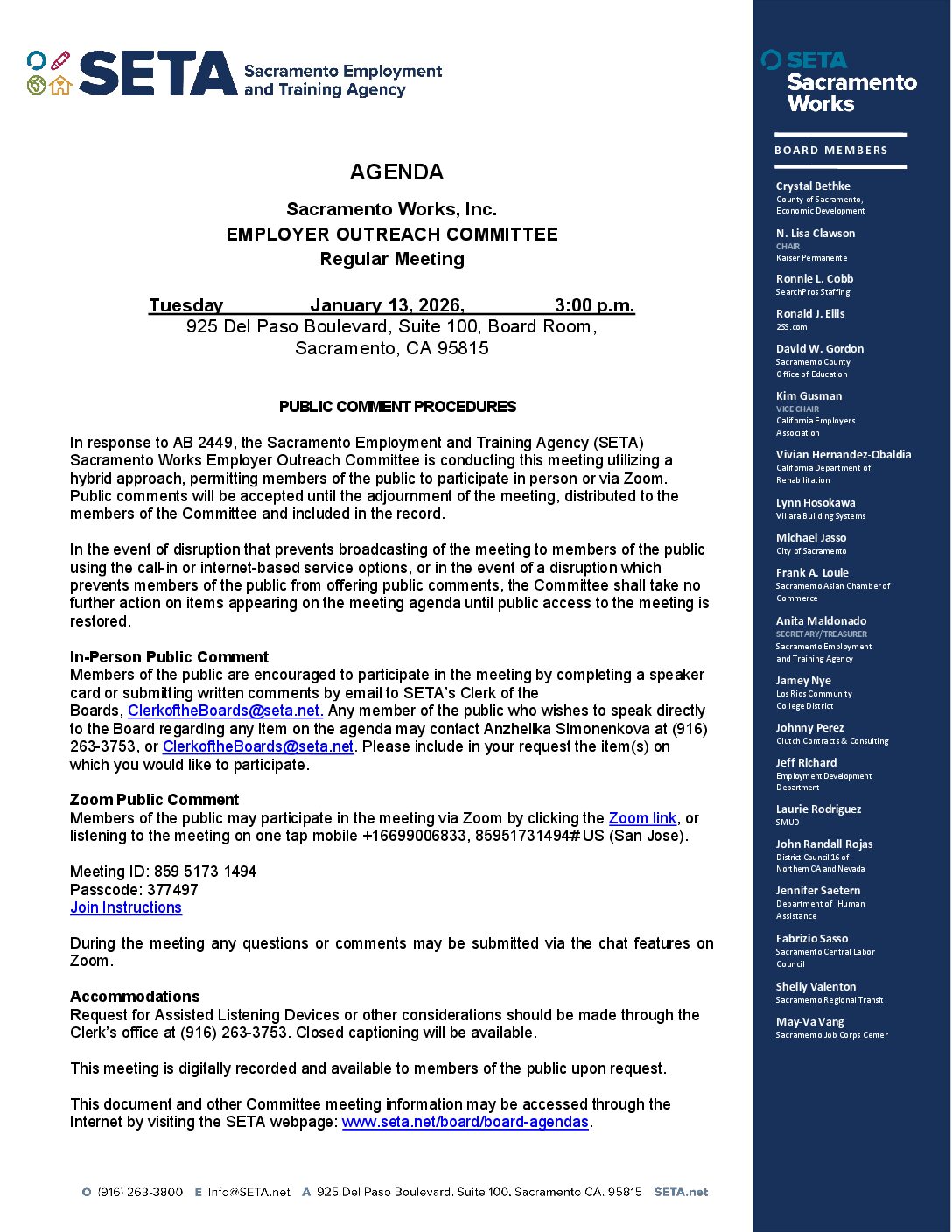 Sacramento Works Employer Outreach Committee 01/13/2026