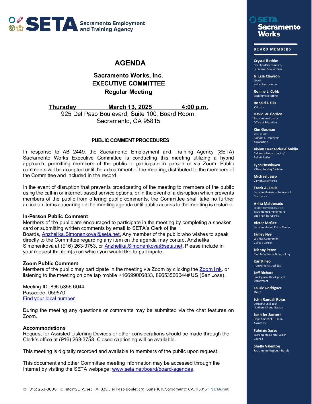 Sacramento Works Executive Committee 3/13/2025