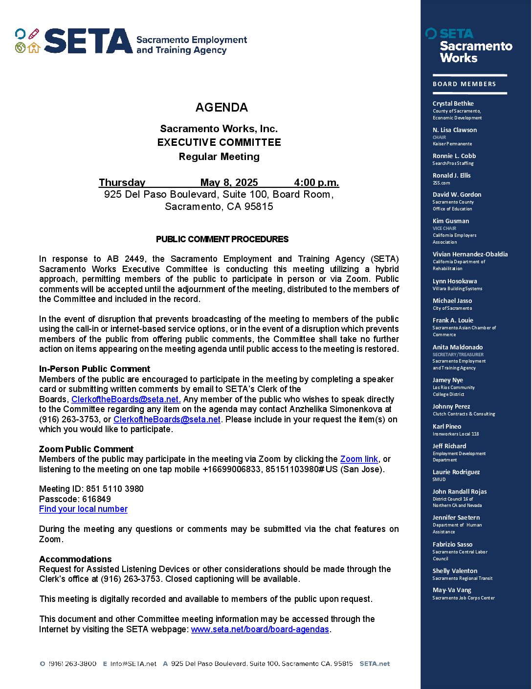 Sacramento Works Executive Committee 5/8/2025