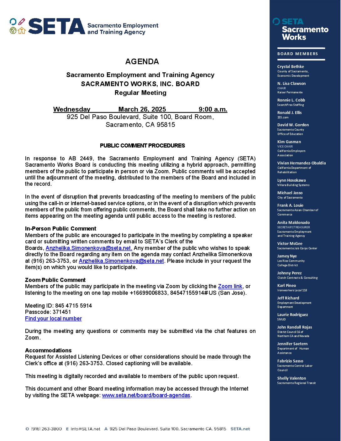 Sacramento Works Board 03/26/2025