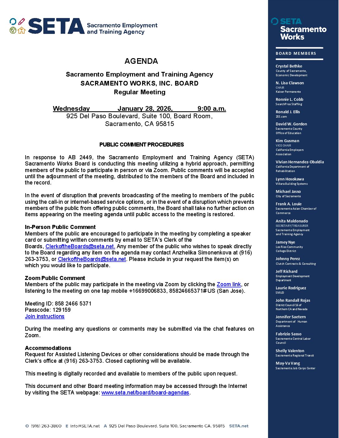 Sacramento Works Board 01/28/2026