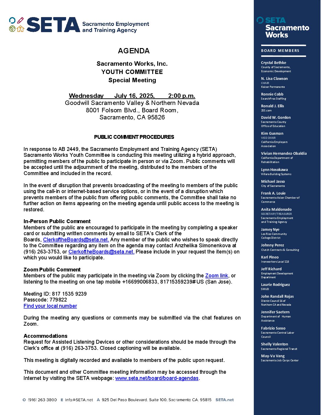 Sacramento Works Youth Committee 07/16/2025